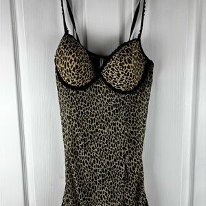 Rampage Sheer Leopard Animal Print Padded Bra Negligee Nightgown Lingerie S